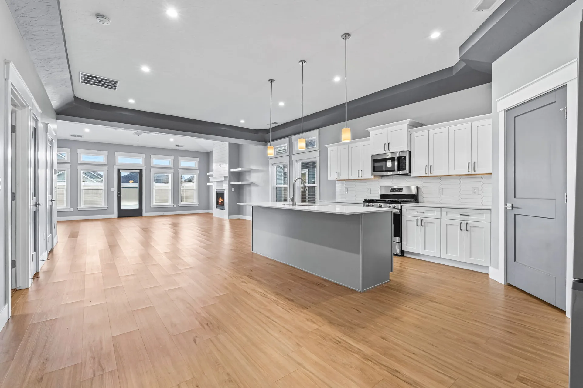 open concept living room rental property interior